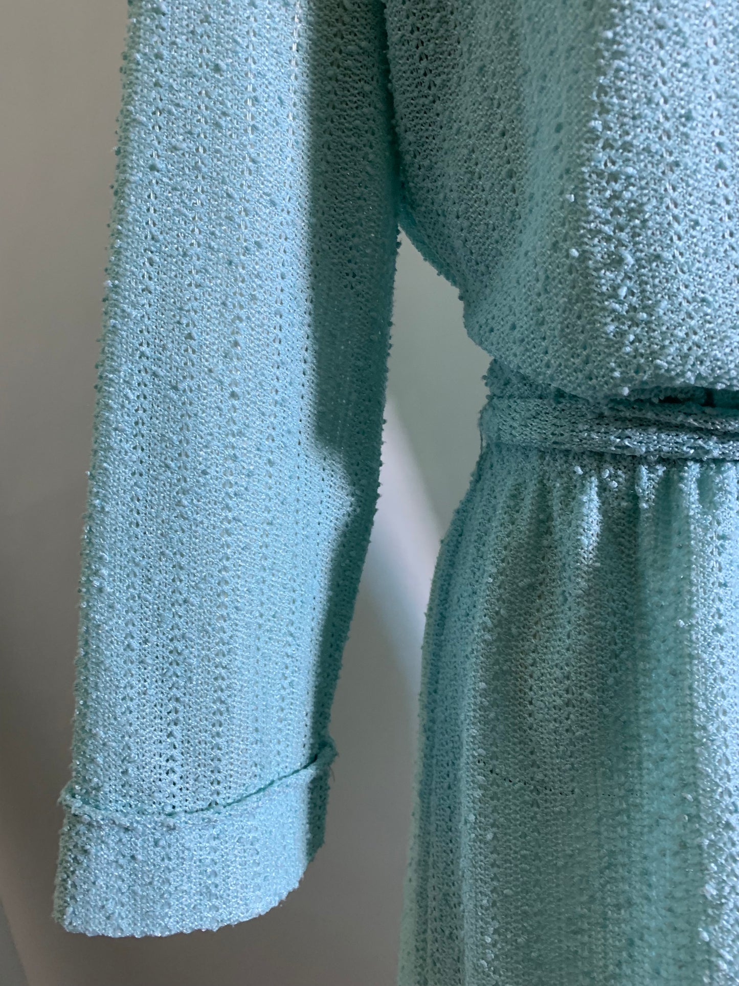 Carolina Blue Textured Knit Blouson Bodice Dress circa 1970s