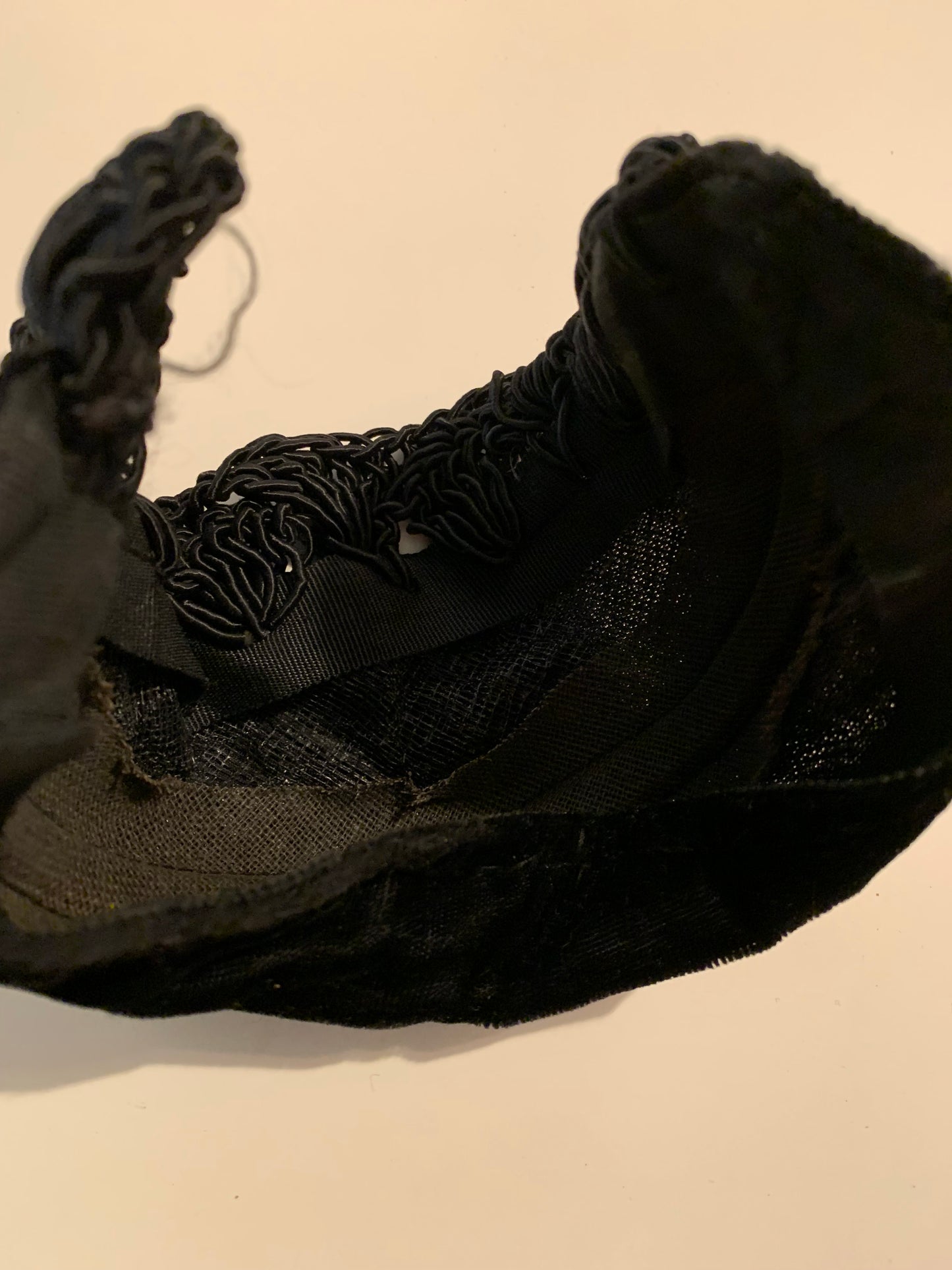 Black Velvet and Braided Cord Lace Headband Hat circa 1950s