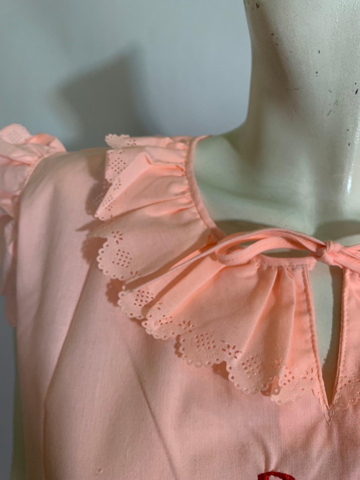 Souvenir Style Bird Embroidered Peach Cotton 1930s Style Pajama Set circa 1980s