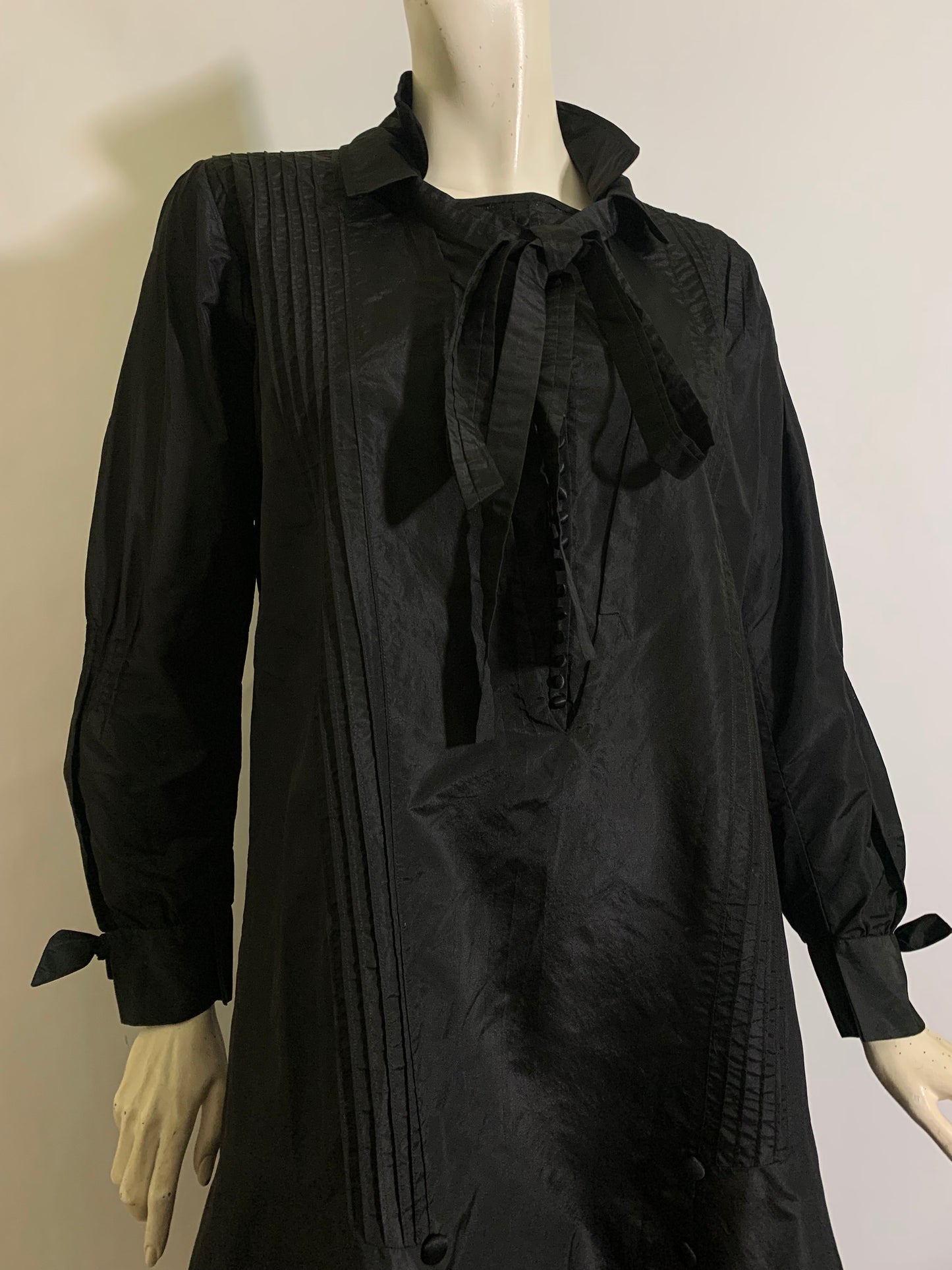 Button Trimmed Black Weighted Silk Dress circa 1920s L