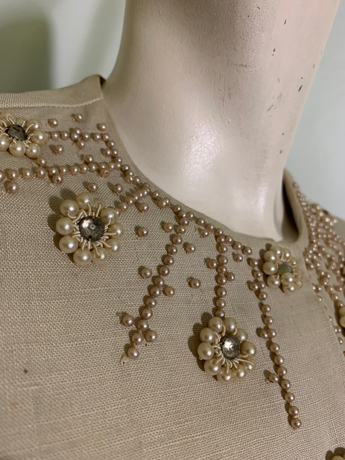 Irish Linen 2 Piece Dress Set with Beads and Rhinestones circa 1960s