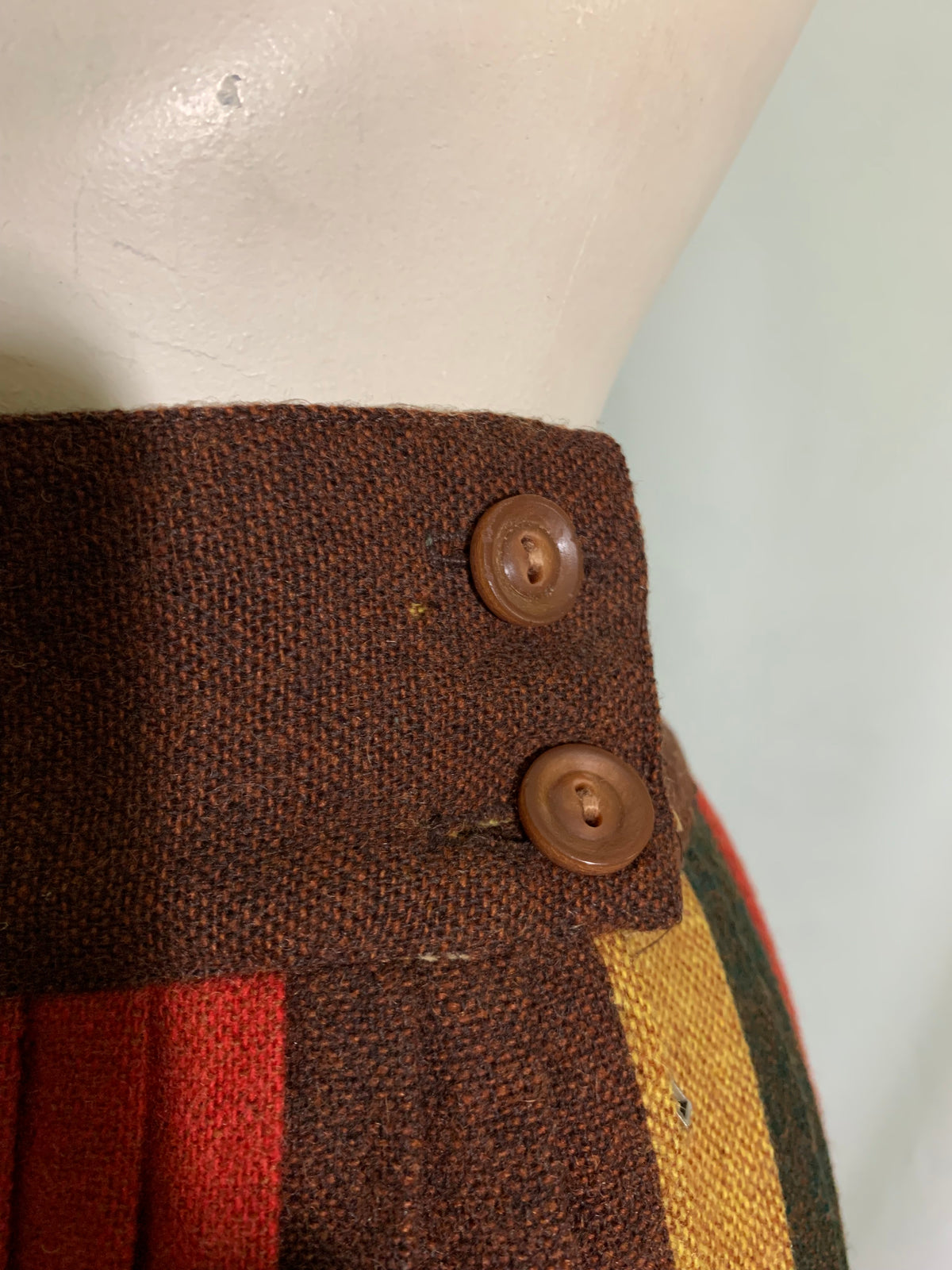 Fall Colors Vertical Striped Wool Pleated Skirt circa 1940s