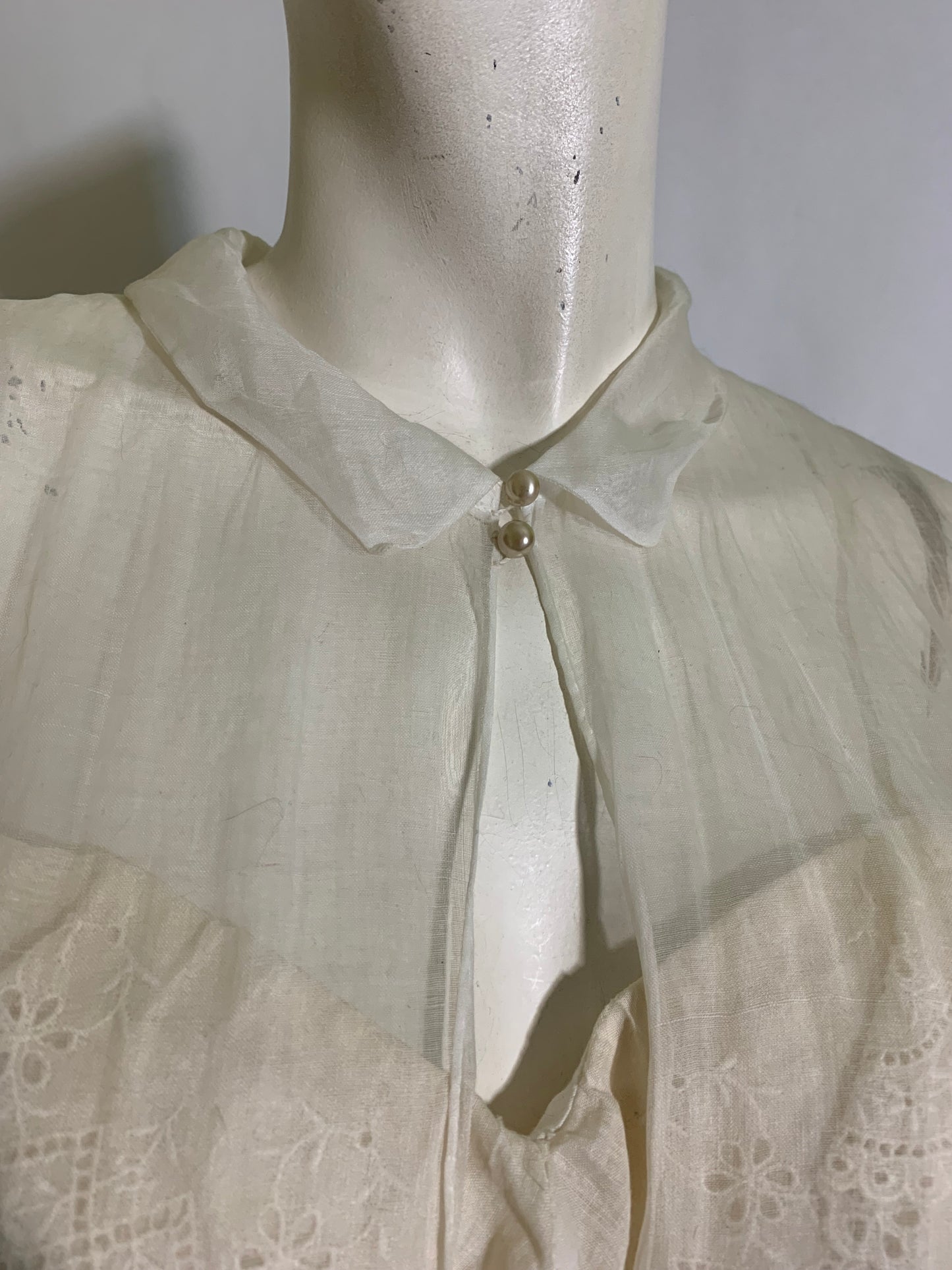 Sheer Off White Party Dress with Faux Pearl Buttons circa 1940s