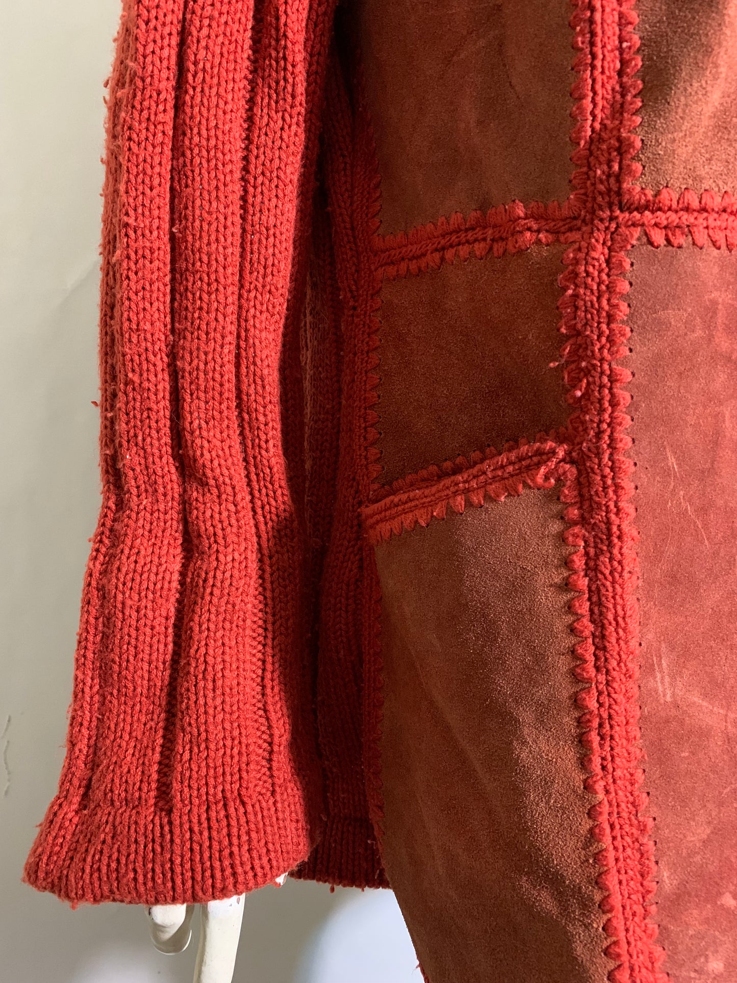 Cinnamon Hooded Sweater with Suede Patchwork Front circa 1970s
