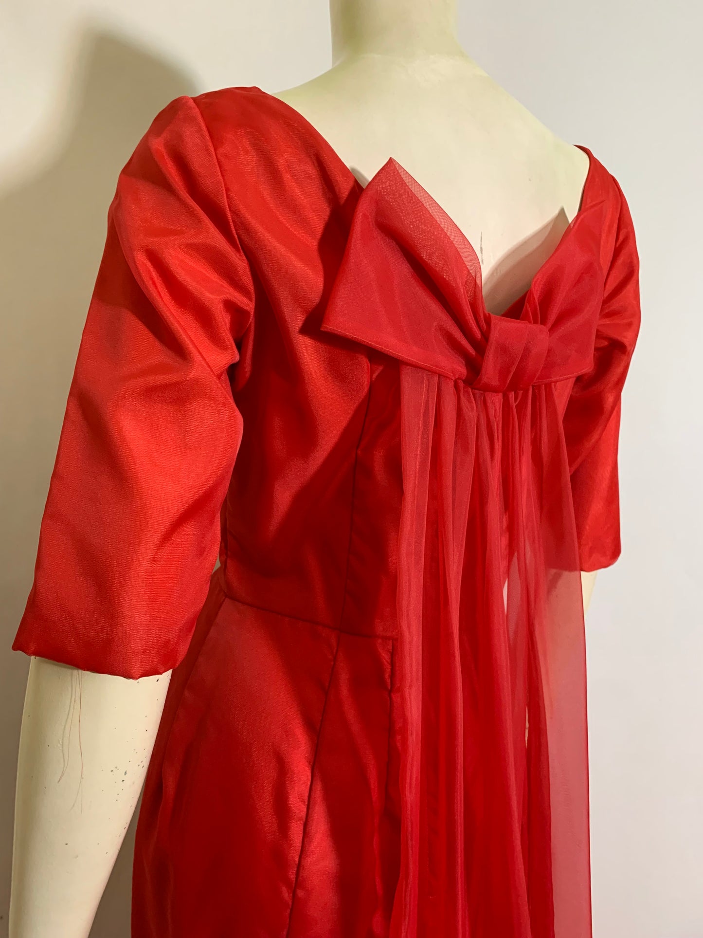 Lipstick Red Dress Watteau Train and Headpiece circa 1960s