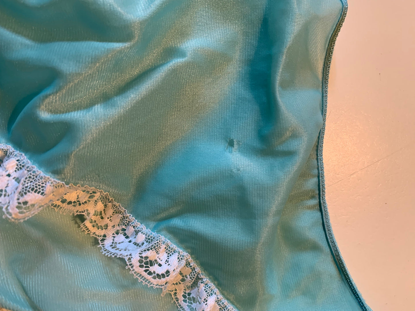 Aqua Blue Sheer Nylon Lace Trimmed Pajama Panties circa 1960s