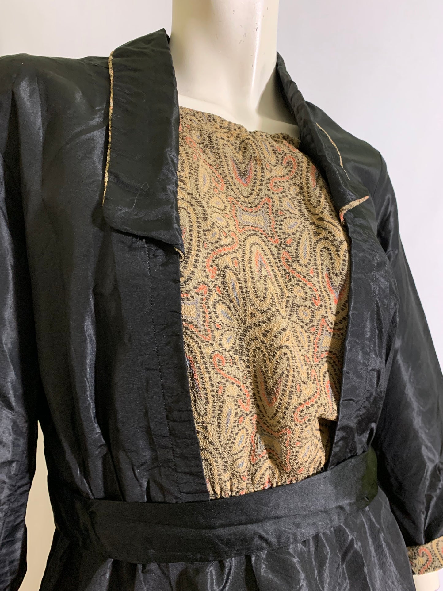 Black Weighted Silk Dress with Arts and Crafts Details circa 1910s