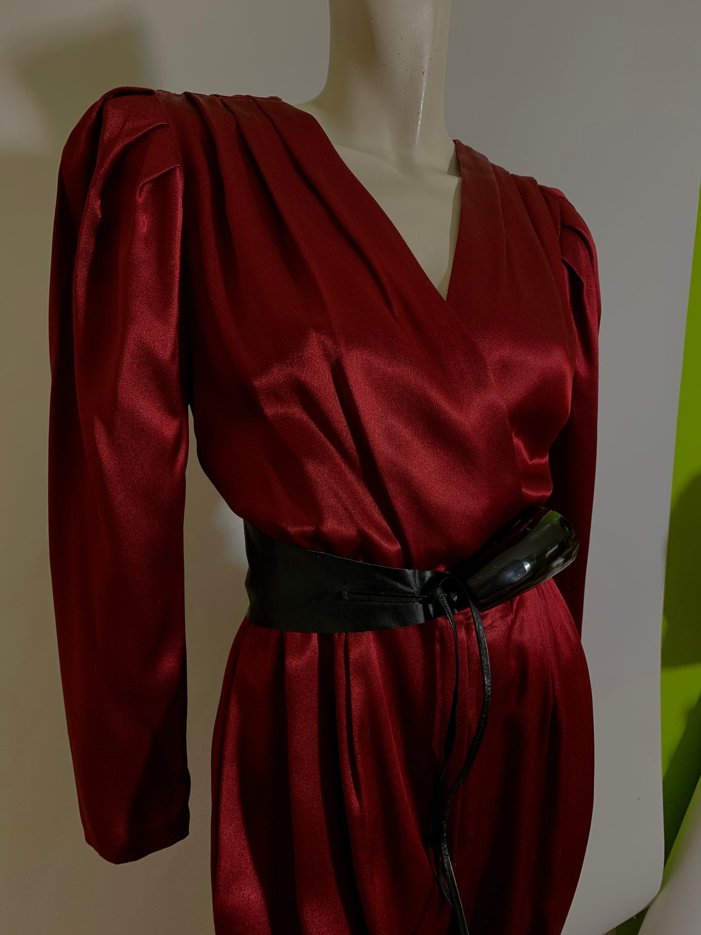 Deep Wine Satin Jumpsuit with Surplice Bodice circa 1980s
