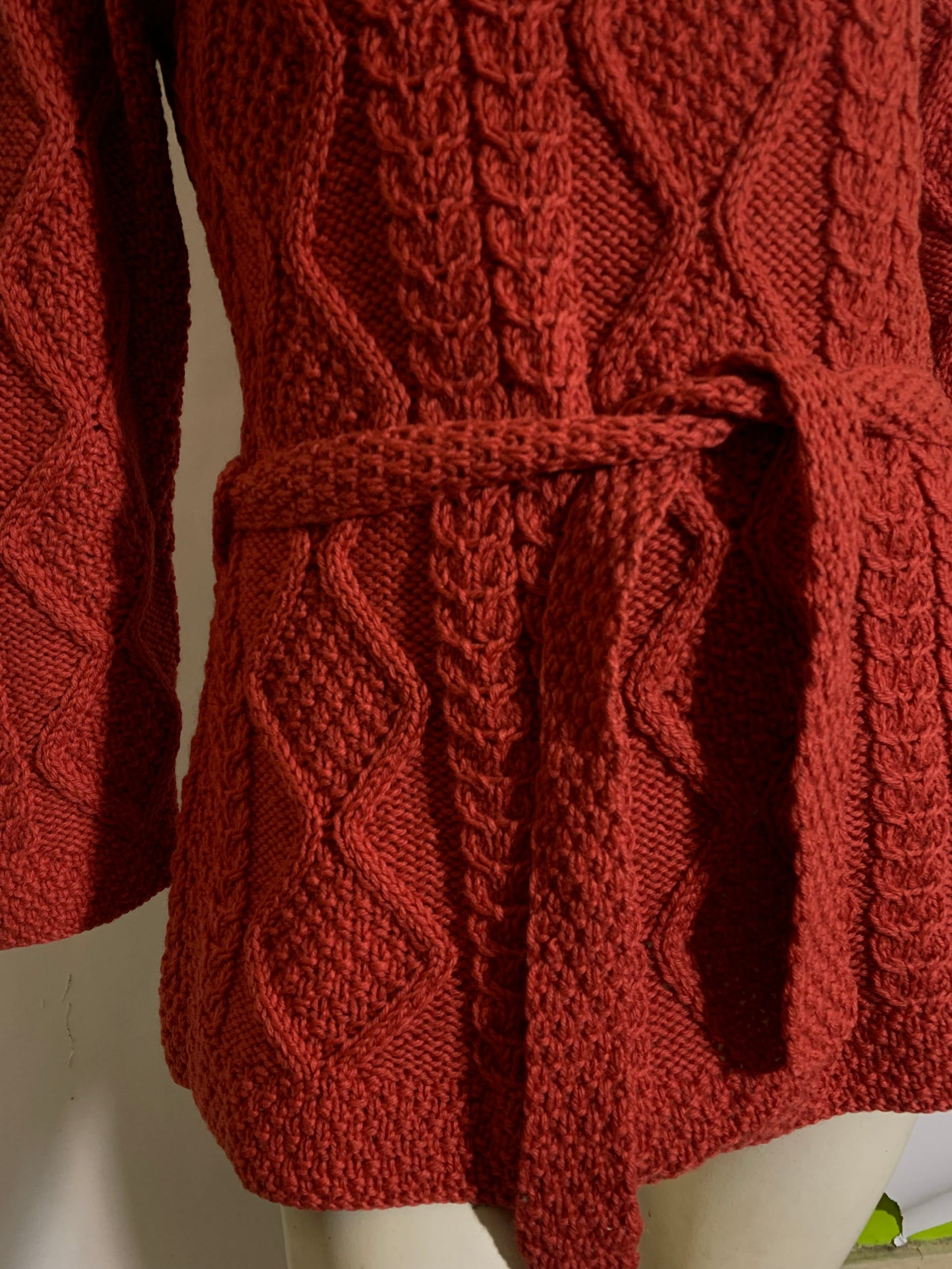 Rich Coral Cable Knit Irish Fisherman's Sweater circa 1970s