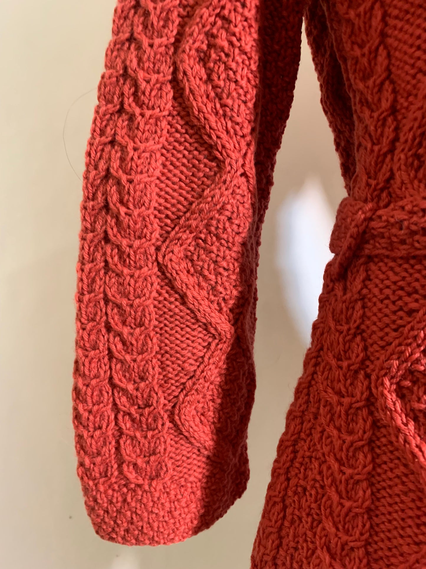 Rich Coral Cable Knit Irish Fisherman's Sweater circa 1970s