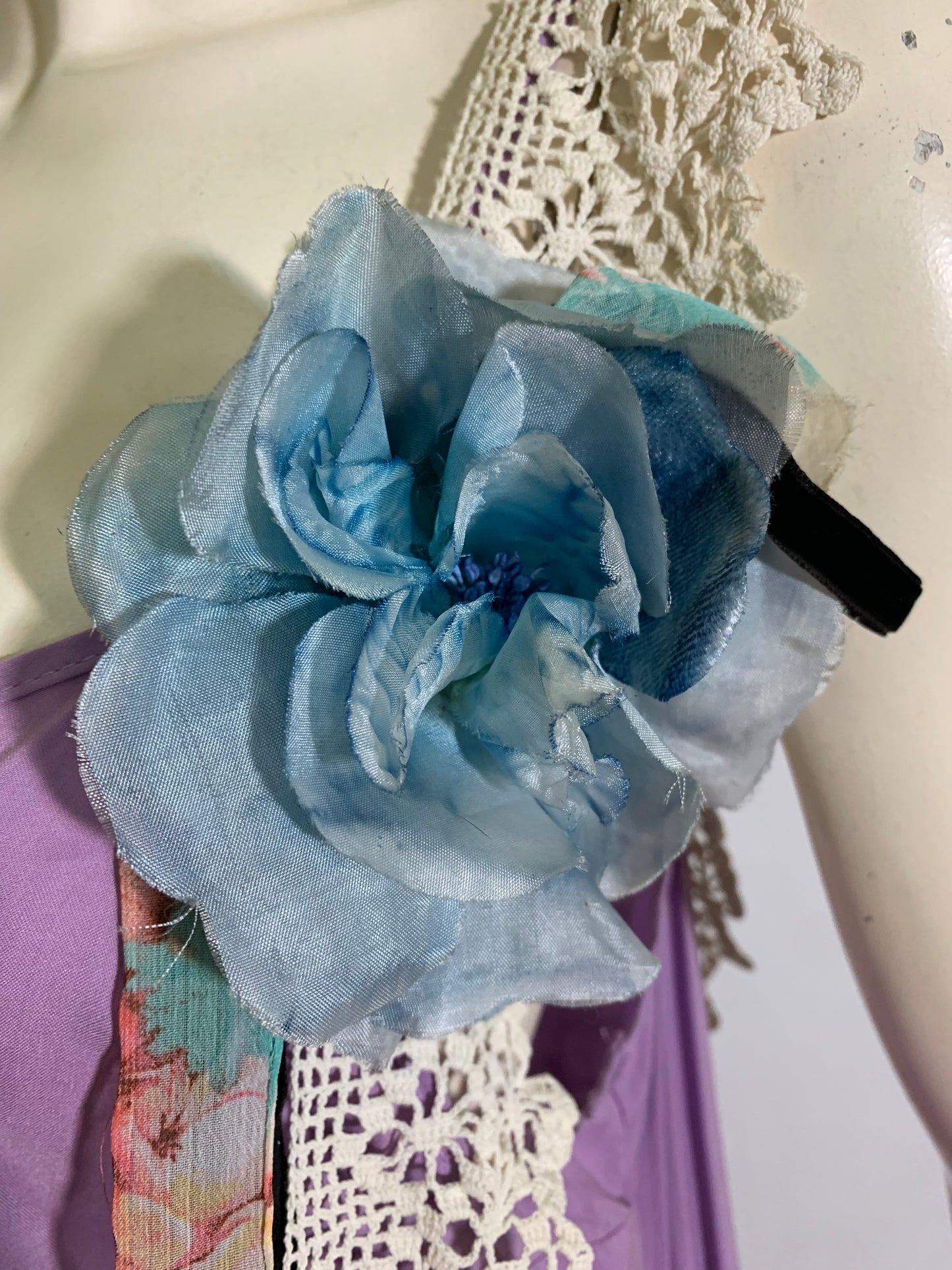 Pageant Girl Lavender Reimagined Cotton Slip Dress with Vintage Millinery, Lace and Ribbons