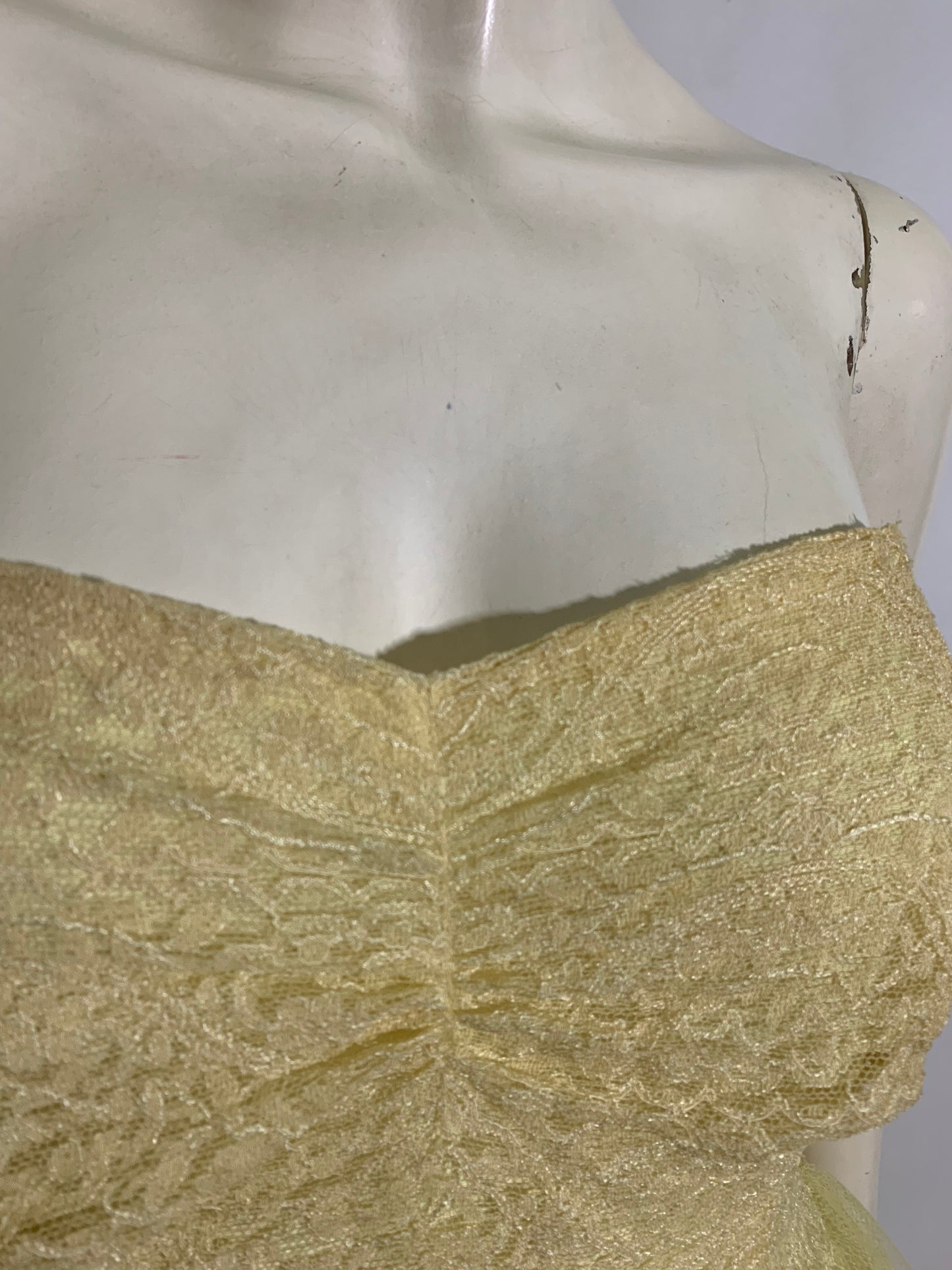 Lemon Chiffon Yellow Strapless Lace and Tulle Party Dress circa 1960s