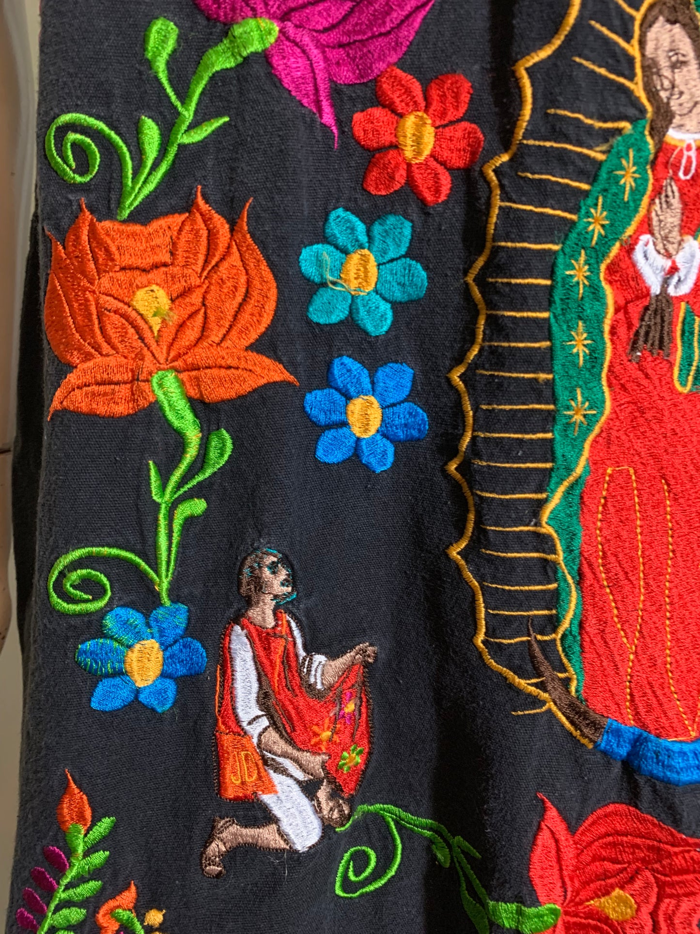 Our Lady of Guadalupe Embroidered Mexican Mini Dress Tunic circa 1970s