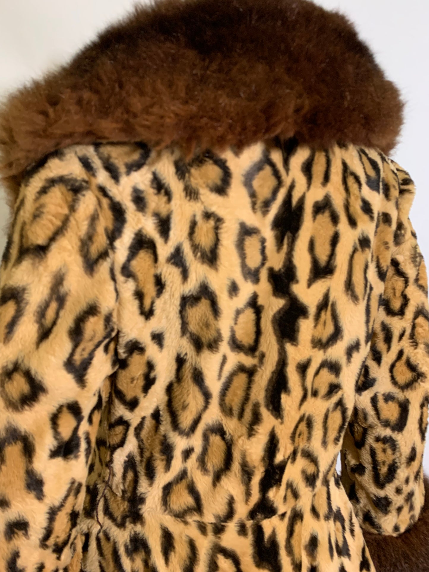 Incredible Leopard Print Faux Fur Nipped Waist Coat Full Skirt Fur Trim circa 1970s
