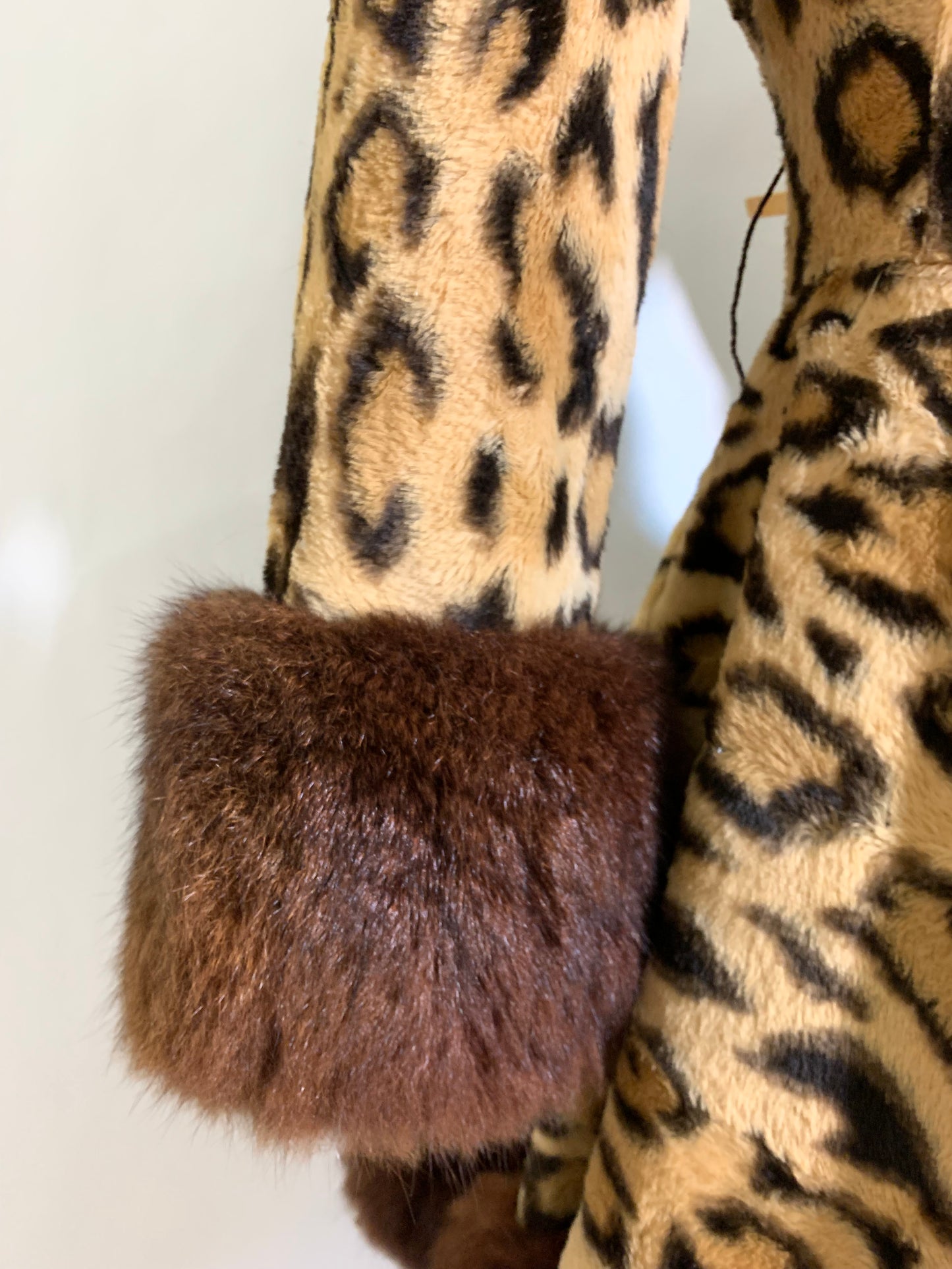 Incredible Leopard Print Faux Fur Nipped Waist Coat Full Skirt Fur Trim circa 1970s