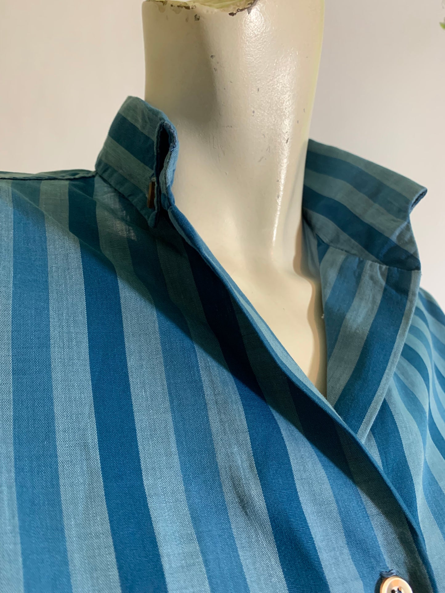 Shade of Blue Striped Cotton Blouse circa 1960s