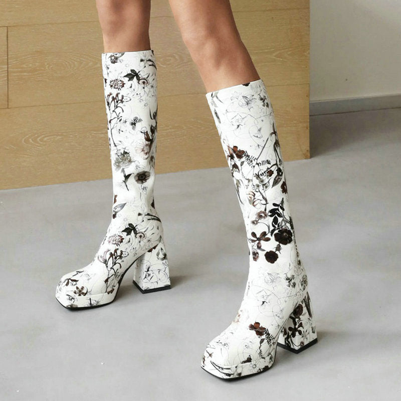 Cynthia- the 70s Inspired Floral Design Go Go Boots 2 Color Ways