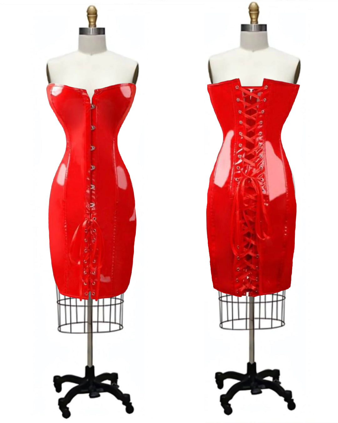 Whittled- the Latex Corset Dress in Black or Red