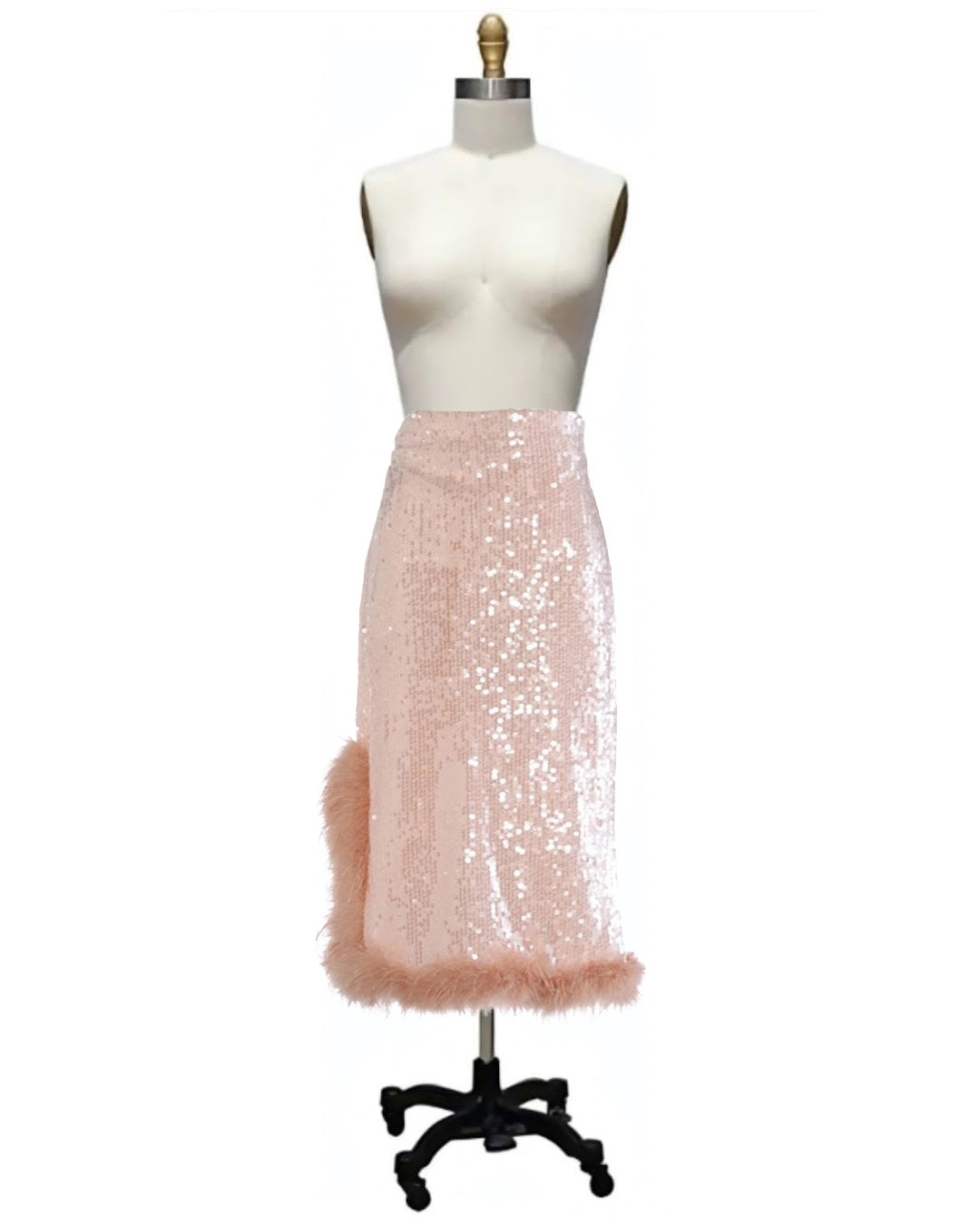 Runway- the High Waist Sequin and Marabou Feathers Pencil Skirt