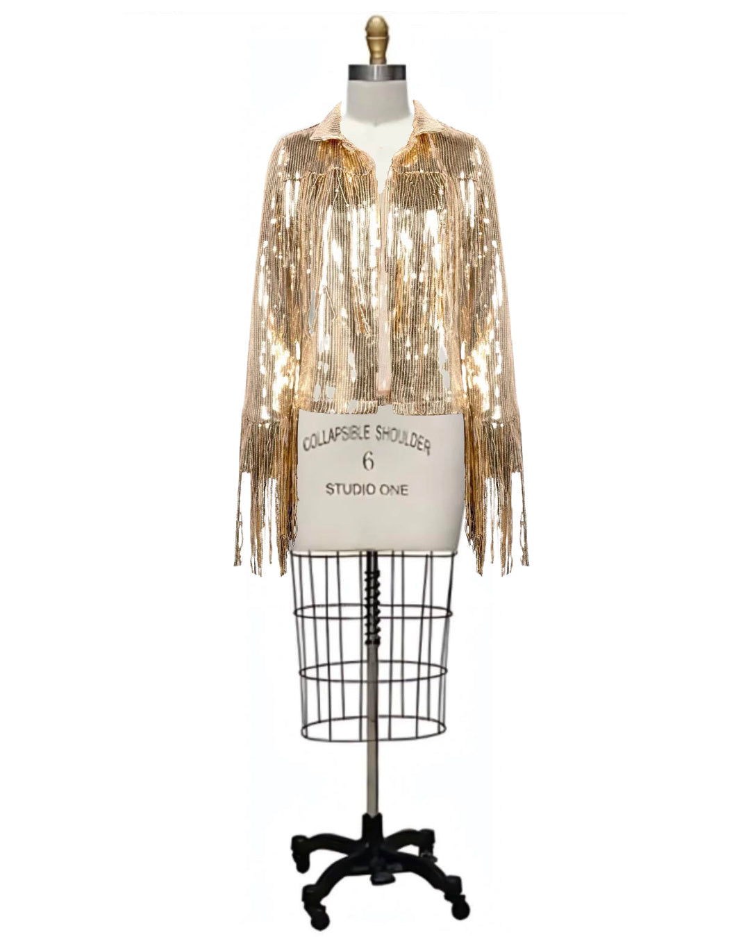 Shania- the Sequined Fringed Long Sleeved Jacket Gold or Silver Plus Sizes