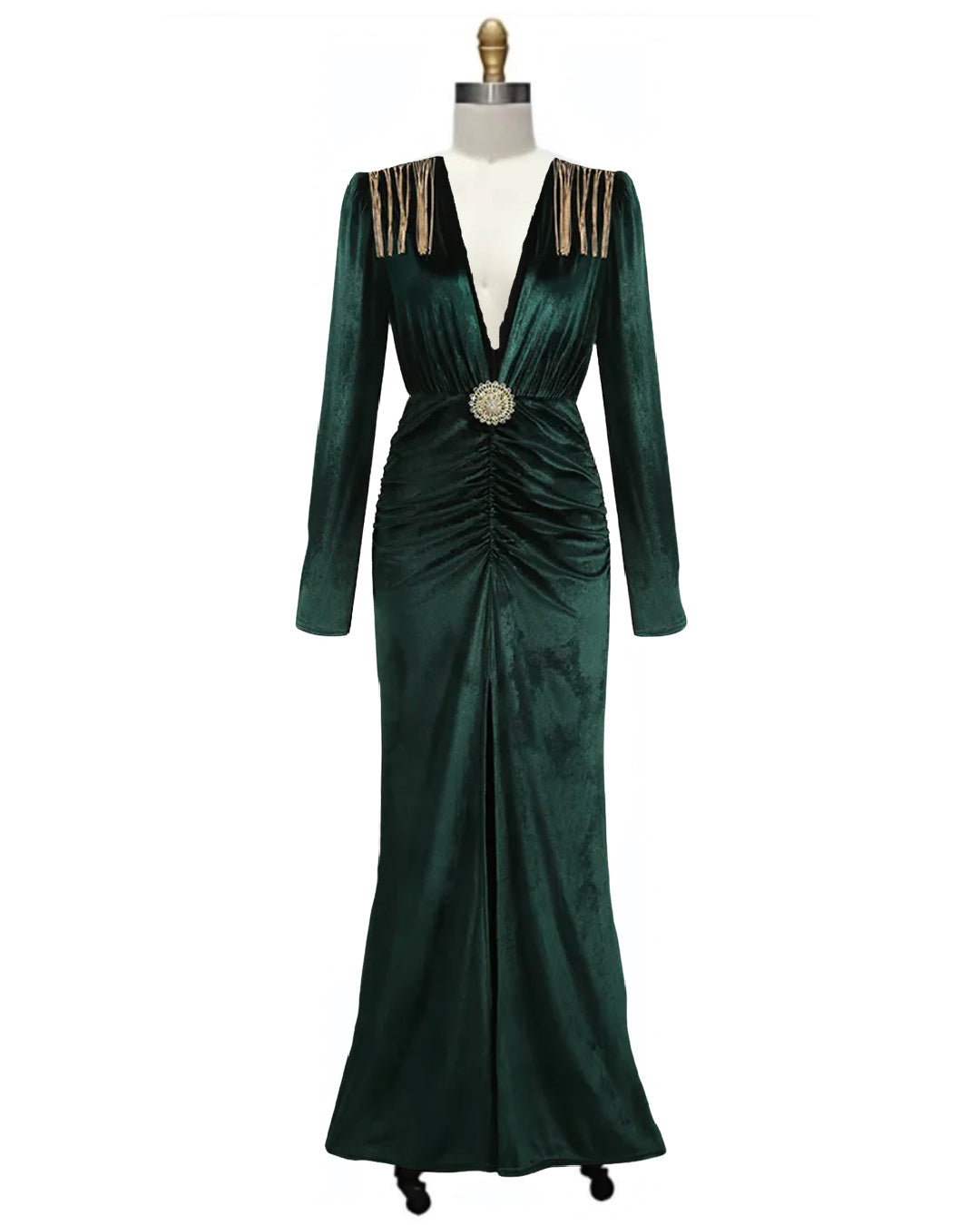 Joan- the 1940s Inspired Velvet Dress with Fringed Shoulders