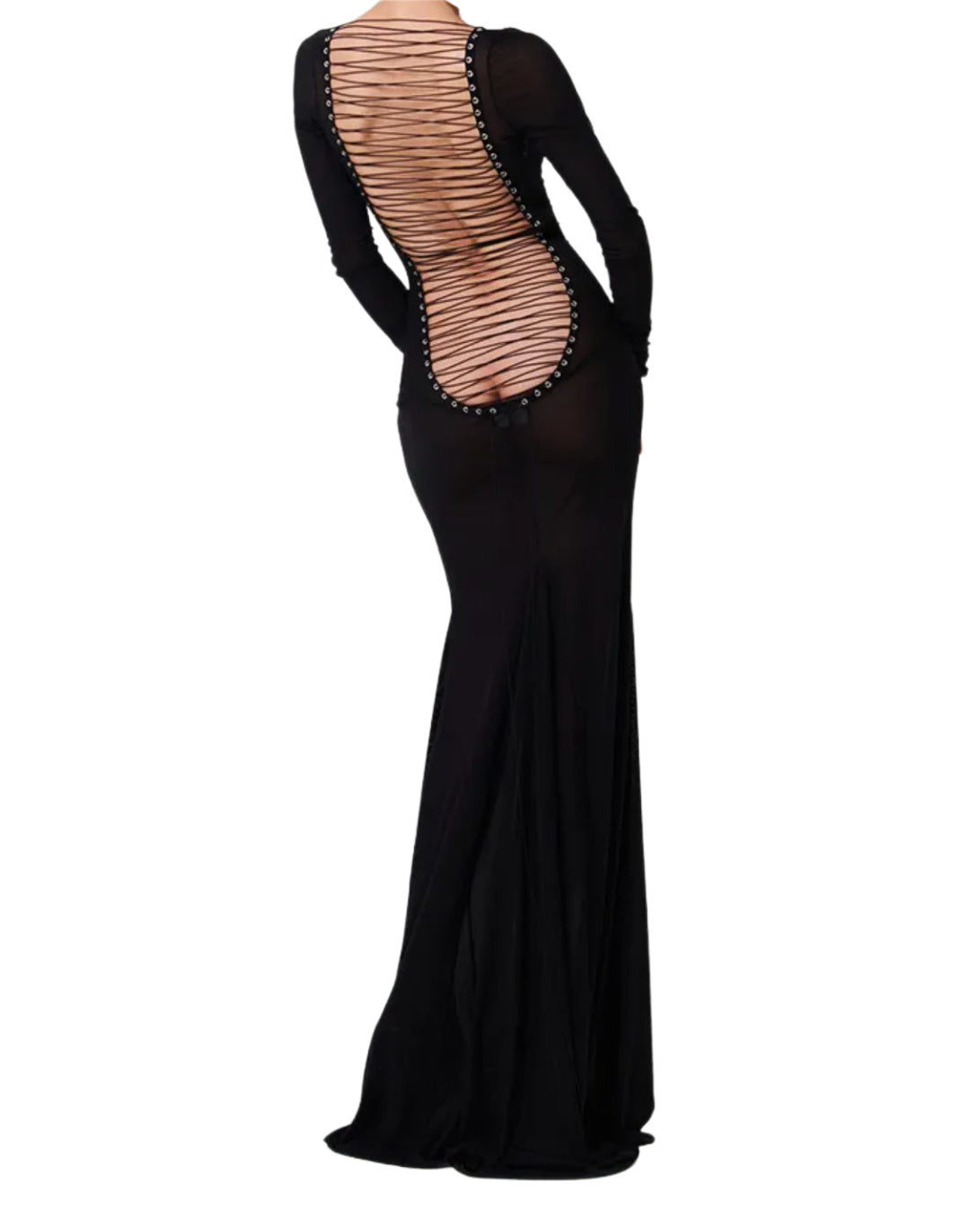 Cello- the Stringed Back Sheer Evening Dress Red or Black
