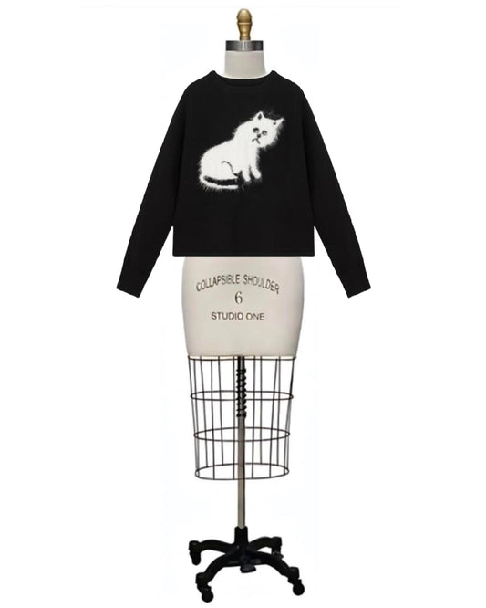 Disheveled- the Sweet Messy Kitty Design Sweater Black or White