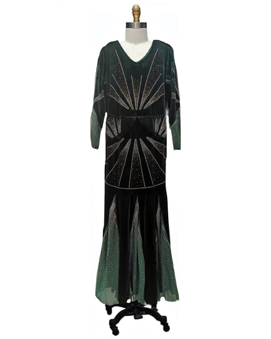 Kay- the 1930s Inspired Art Deco Velvet Gown 3 Colors Plus Size
