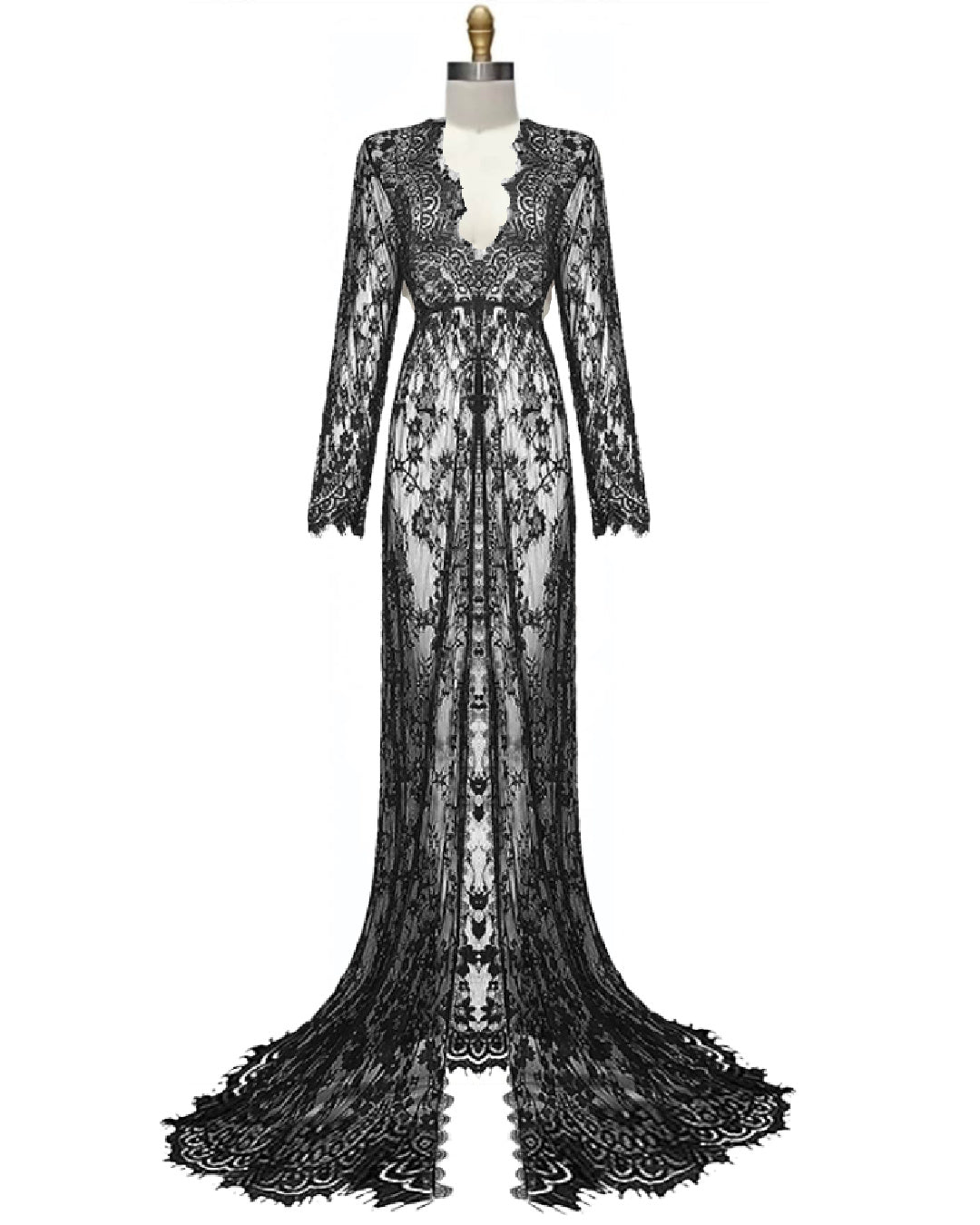 Claudette- the Haunting Sheer Lace Overdress Robe Black or White