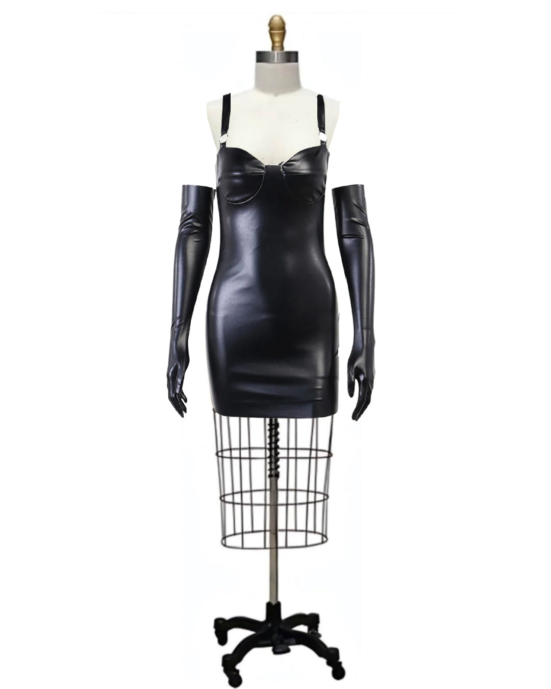 Elvira- the Latex Look Strappy Black Mini Dress