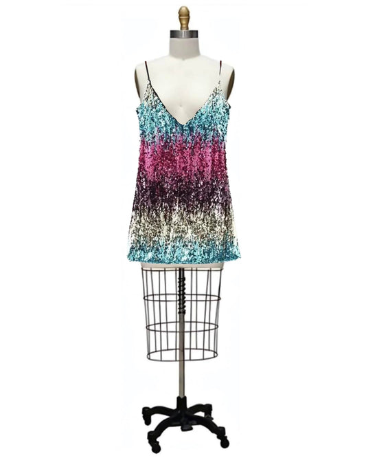 Casino- the Rainbow Ombré Striped Sequined Mini Slip Dress