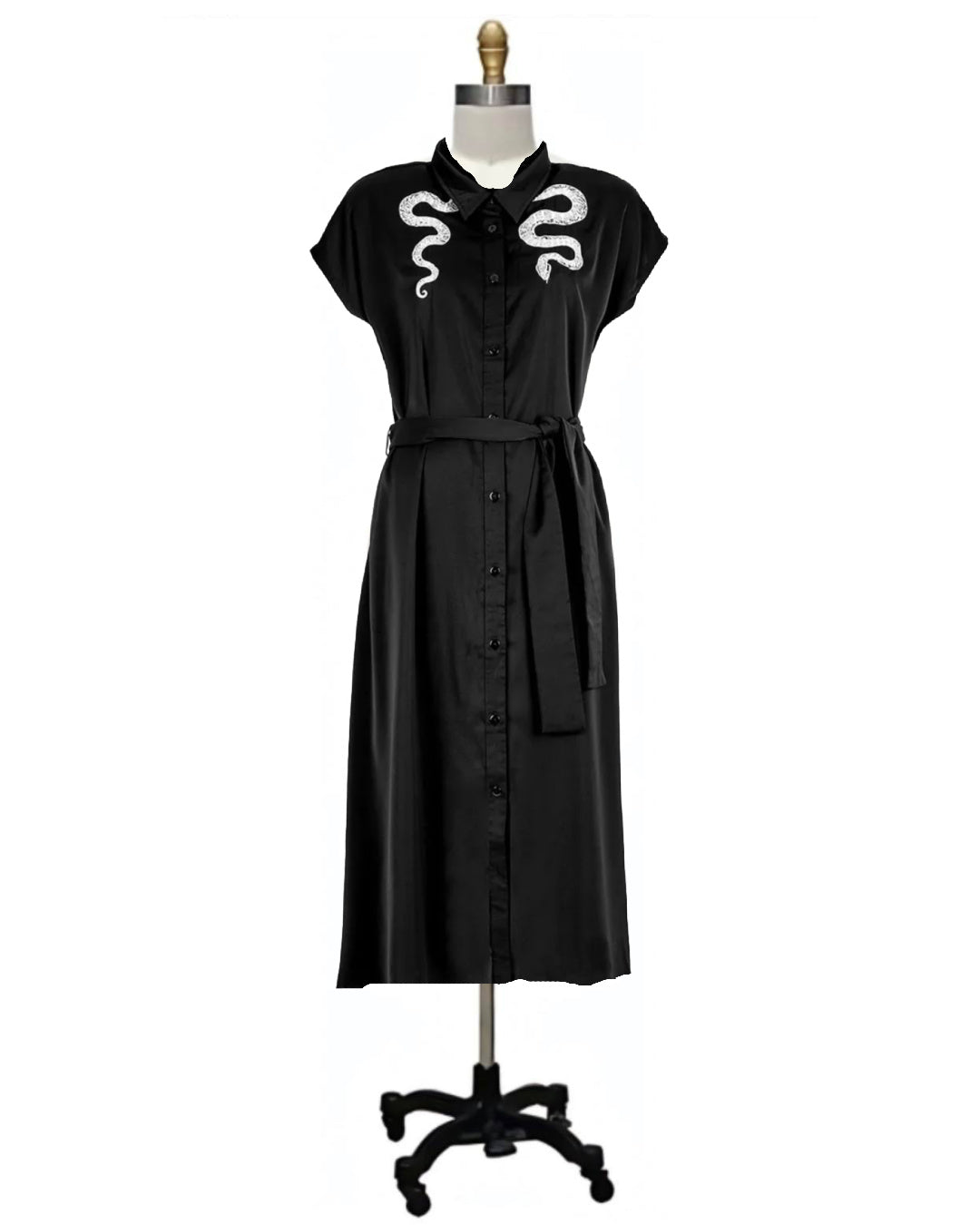 Slither- the Snake Adorned Black Shirt Dress