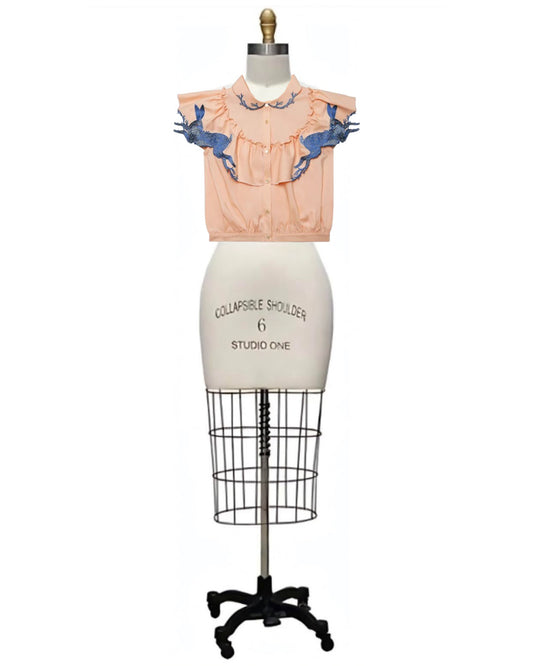 Oh Hare- the Rabbit Ruffled Embroidered Blouse 2 Colors
