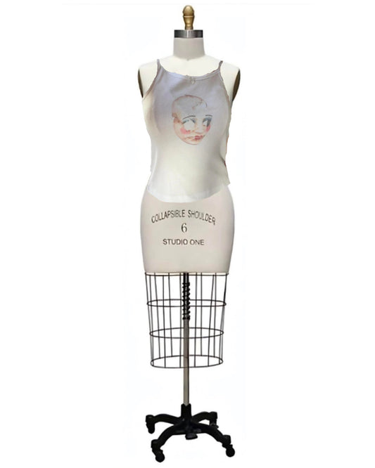Dollface- the Shattered Doll Face Tank Top with Bow