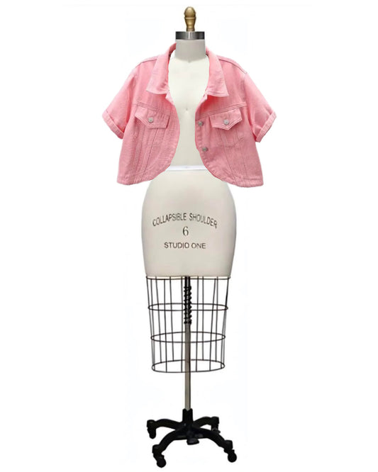 Peony- the Pink Puff Sleeve Cropped Denim Jacket 4 Colors