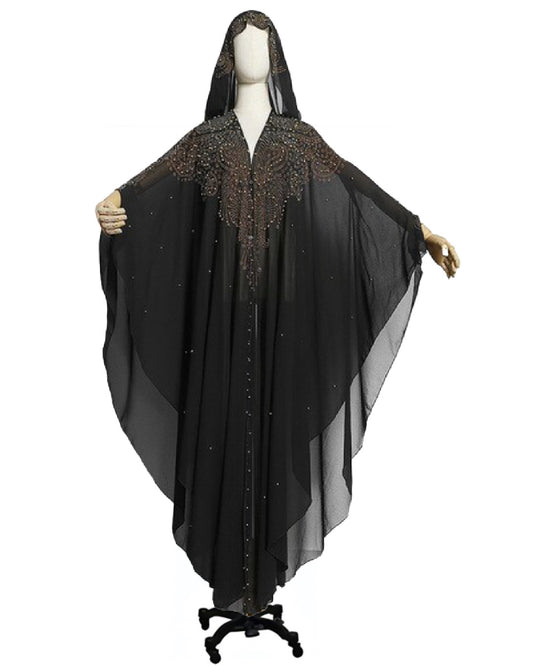 Goth Royalty- the Hooded Sheer Black Beaded Caftan Cloak Plus Size