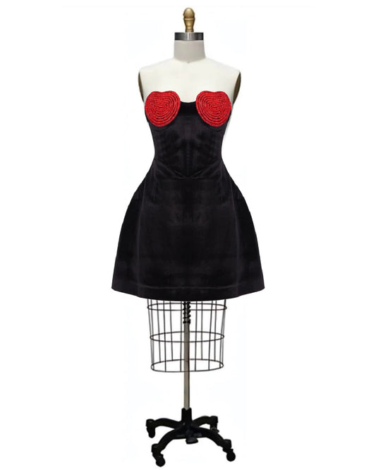 Pair of Hearts- the Heart Bust Black Velvet Mini Dress