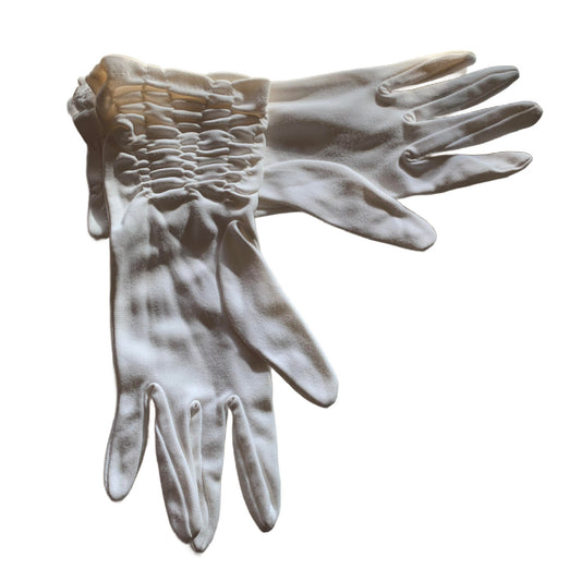 Snow White Ruched Wrist Nylon Gloves circa 1960s