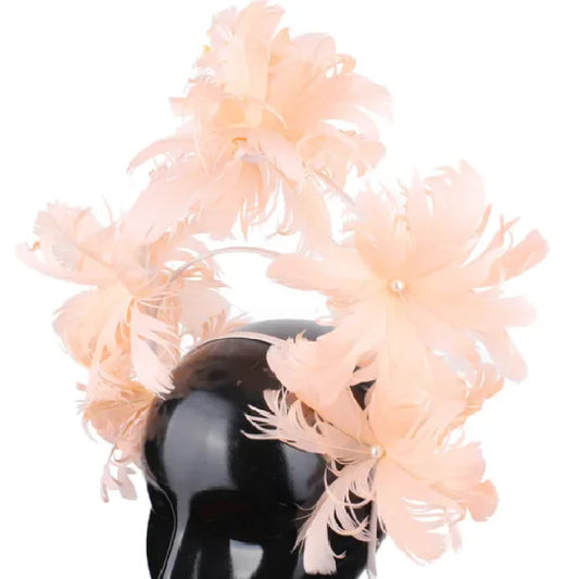 Cressida- the Avant Garde Feather Flower Headpiece with Faux Pearls 13 Colors