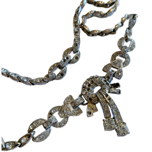 Elegant Clear Rhinestone Necklace with Large Chain Links circa 1940s