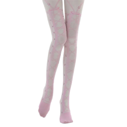 Corseted- the Tromp l'Oeil Corset Lace-Up Ribbon and Garters Look Pink and White Tights