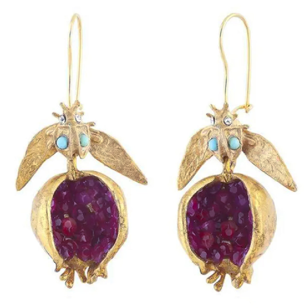 Aril- the Plum Hued Pomegranate Seed Earrings with Insect