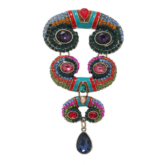 Tuscany- the Stacked Horn Multicolored Rhinestone Statement Brooch