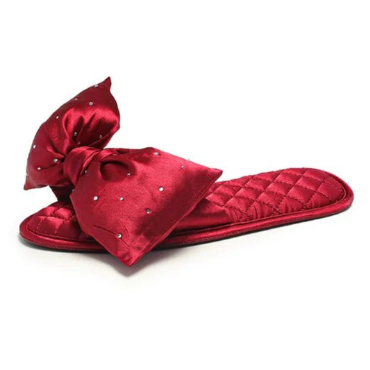 Bow Tied- the Glamorous Satin and Rhinestone Bow Trimmed Flat Slippers 5 Colors