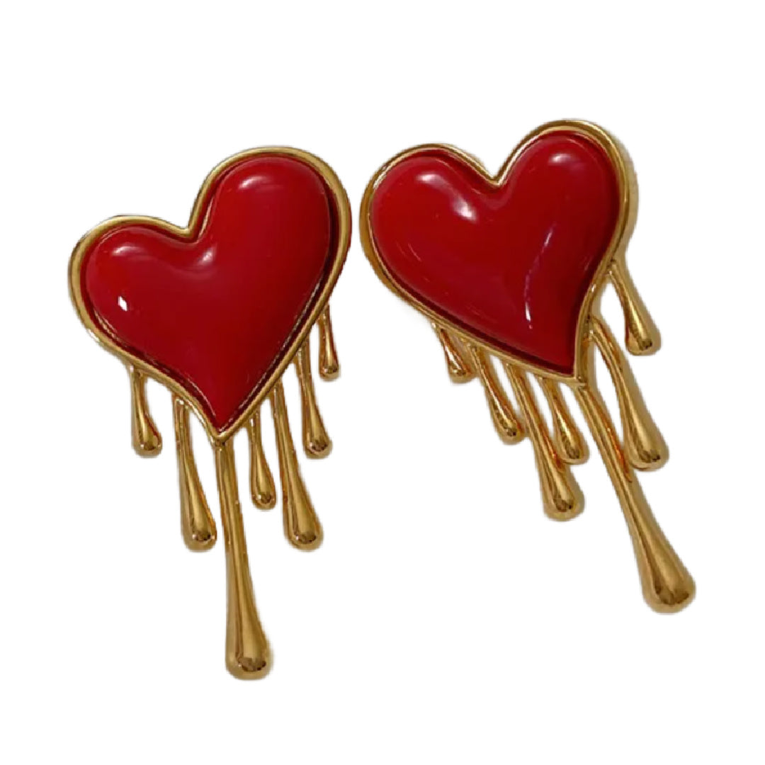 Drip- the Bleeding Heart Red and Gold Earrings