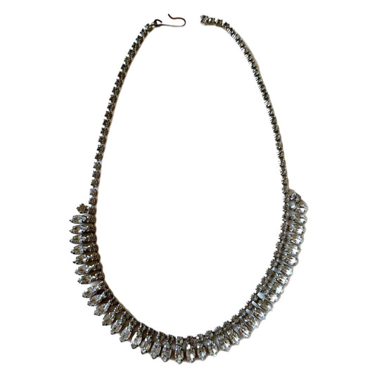 Clear Rhinestone Toothed Front Necklace circa 1950s