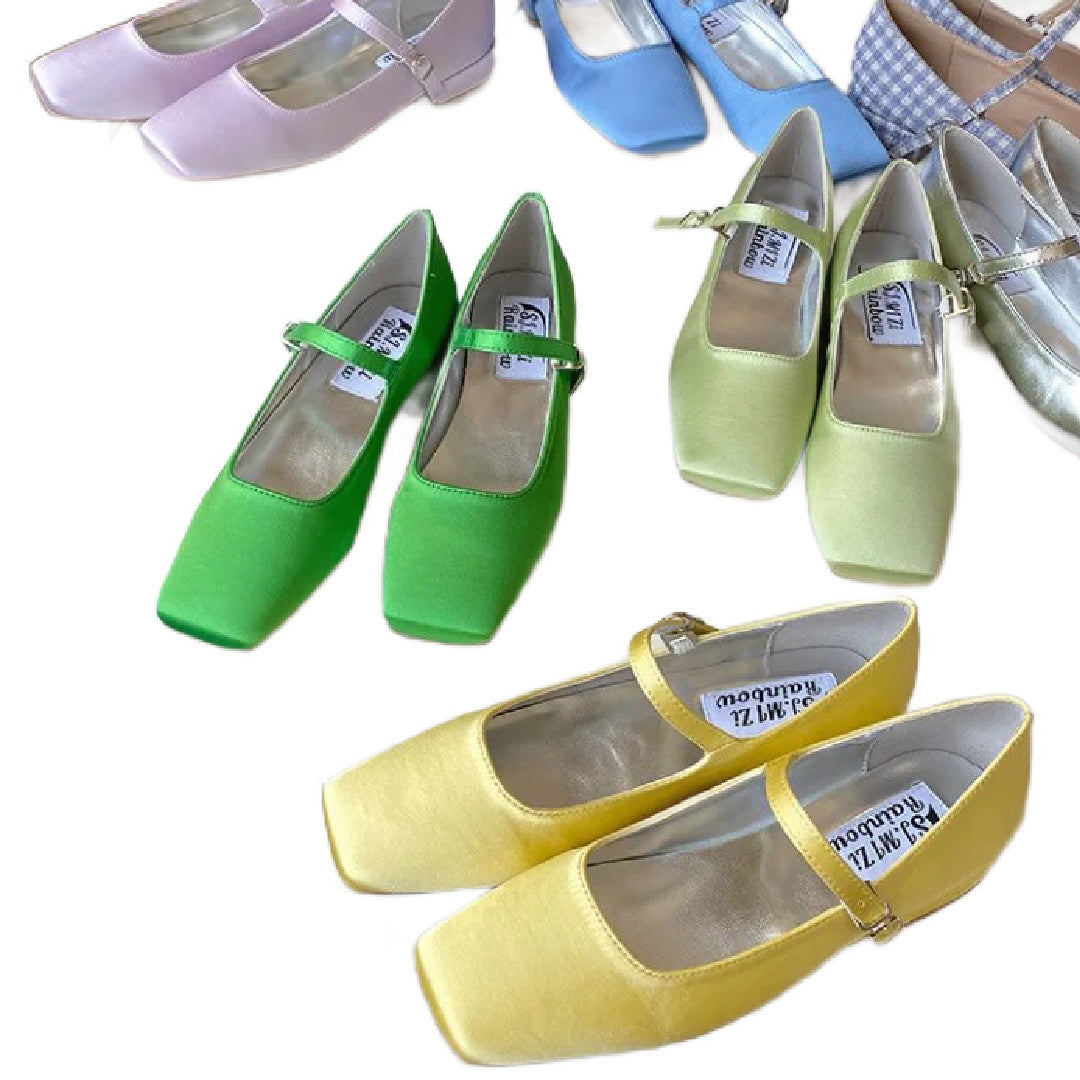 Verdon- the Jazz Dance Shoe Inspired Pastel Satin Mary Jane Flat Shoes 10 Colors