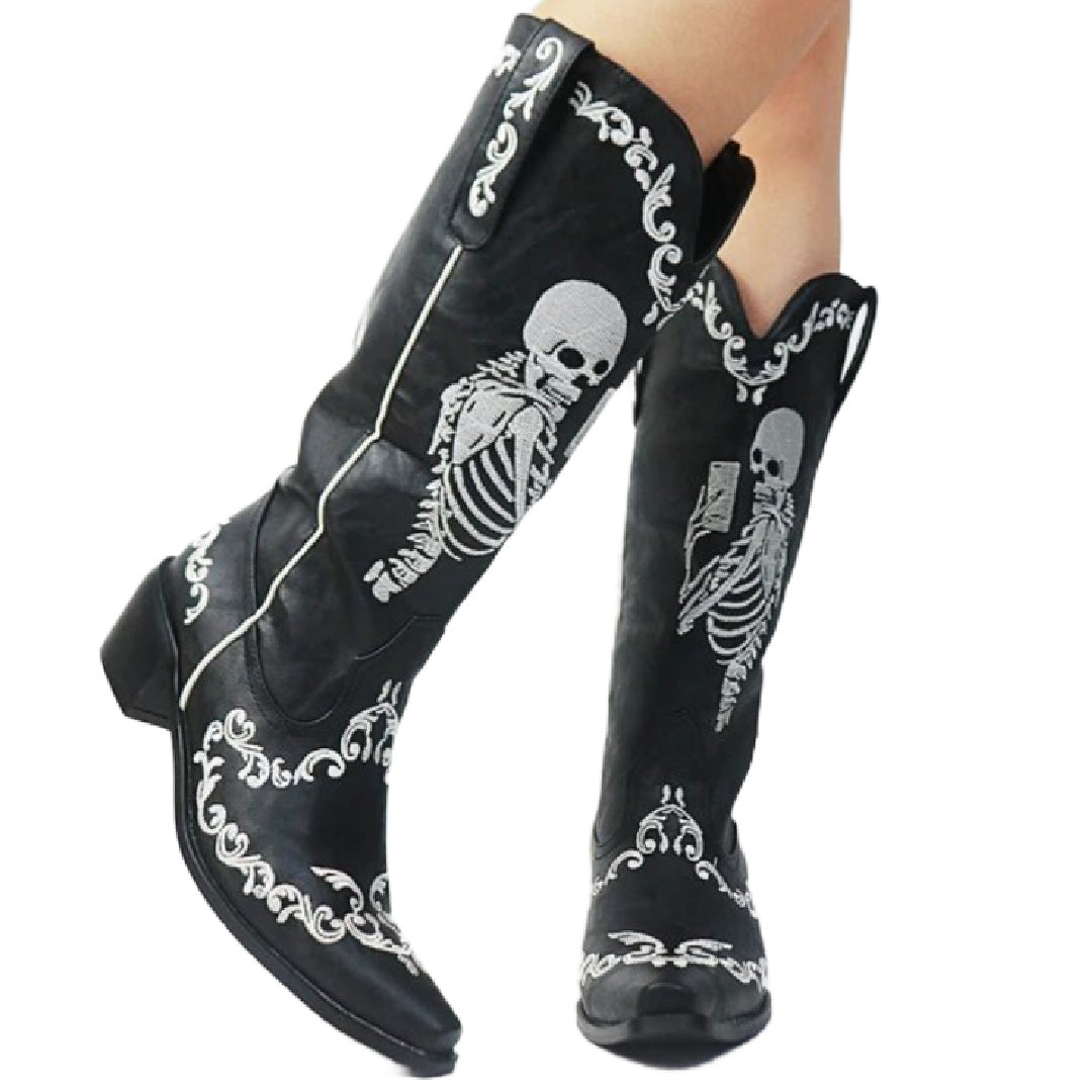 Kick It- the Skelton Embroidered Western Boots 5 Colorways