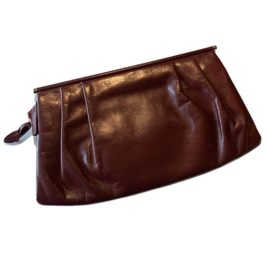 Metal Top Frame Clutch Style Cognac Leather Handbag circa 1970s