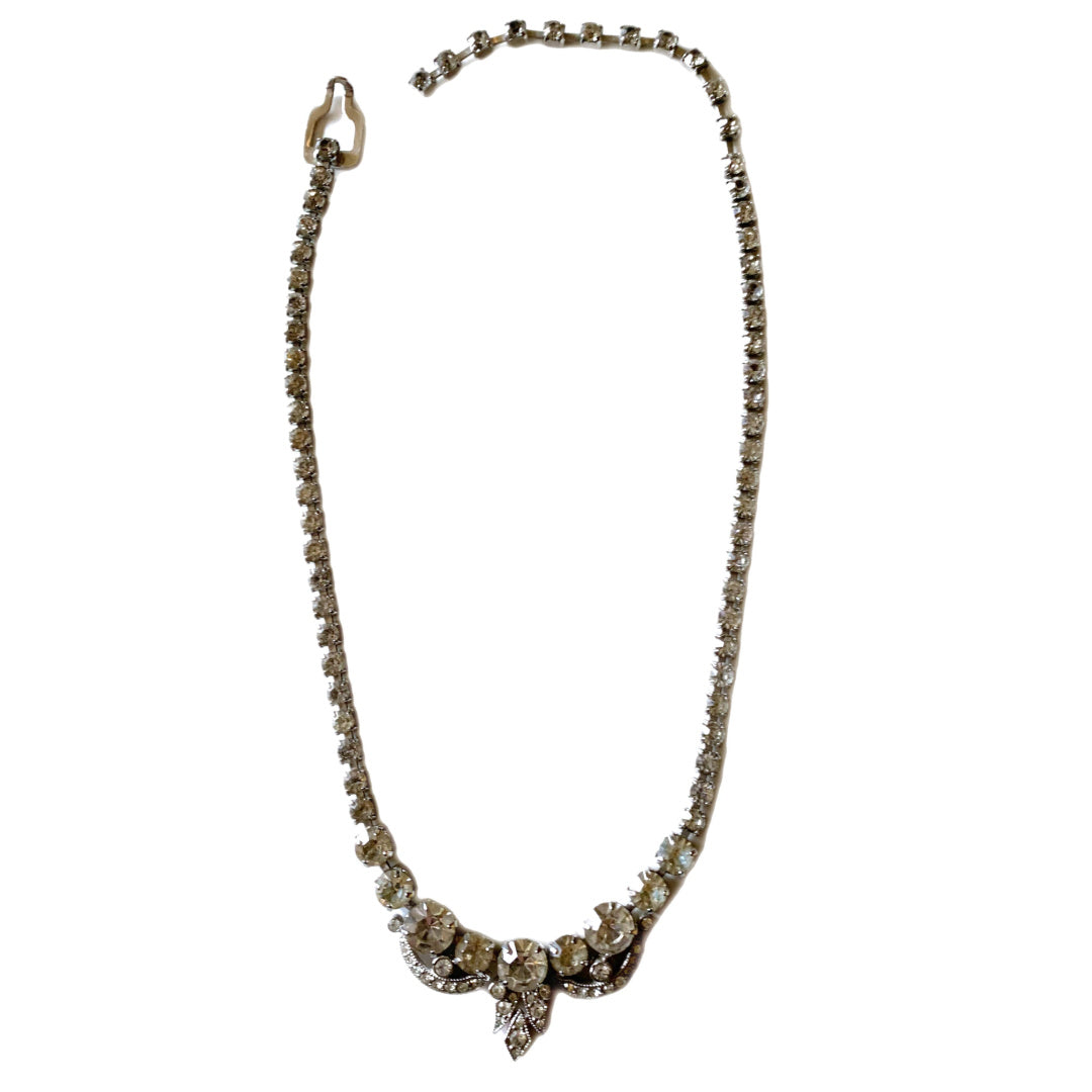 Clear Rhinestone and Marcasite Choker Necklace circa 1950s